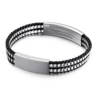 316L Stainless Steel Bracelet, with cowhide cord, for man, original color Approx 8.07 Inch 