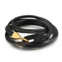 Men Bracelet, Titanium Steel, with cowhide cord, plated, dyed & for man Approx 23.62 Inch 