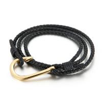 Men Bracelet, Titanium Steel, with cowhide cord, gold color plated, dyed & for man, black Approx 21.65 Inch 