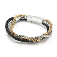 Men Bracelet, Titanium Steel, with cowhide cord, gold color plated, three layers & dyed & for man, mixed colors Approx 8.66 Inch 