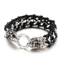 Titanium Steel Bracelet, with cowhide cord & for man, black Approx 9.05 Inch 
