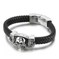 Titanium Steel Bracelet, with cowhide cord, dyed & for man, black Approx 8.66 Inch 