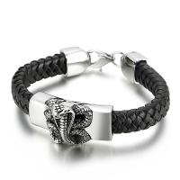 Titanium Steel Bracelet, with cowhide cord & for man, black Approx 8.66 Inch 