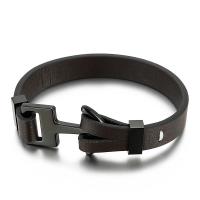 Titanium Steel Bracelet, with cowhide cord, gun black plated, dyed & for man, black Approx 8.85 Inch 