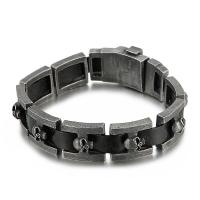 Titanium Steel Bracelet, with cowhide cord, gun black plated, dyed & for man, black Approx 9.44 Inch 