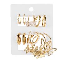 Zinc Alloy Earring Set, with Plastic Pearl, 6 pieces & fashion jewelry & for woman, golden 