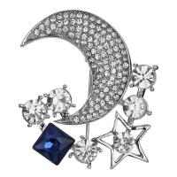 Zinc Alloy Jewelry Brooch, Moon and Star, silver color plated, Unisex & with rhinestone 