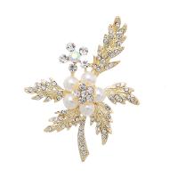 Zinc Alloy Jewelry Brooch, with Plastic Pearl, gold color plated, for woman & with rhinestone 