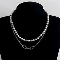プラスチック真珠のネックレス, 亜鉛合金, とともに ABS 樹脂パール, とともに 5cm エクステンダチェーン, 高品質のメッキ、決してフェード, ダブルレイヤー & ファッションジュエリー & 女性用, 無色, 長さ:46 センチ, 売り手 ストランド