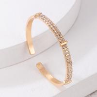 Zinc Alloy Cuff Bangle, gold color plated, fashion jewelry & for woman & with rhinestone, two different colored, Inner Approx 60mm 