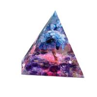 Resin Pyramid Decoration, with Gemstone & Brass, Pyramidal, gold color plated & epoxy gel, mixed colors 