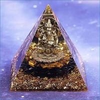 Resin Pyramid Decoration, with Clear Quartz & Garnet & Aluminum & Brass, Pyramidal, plated & epoxy gel 80mm 