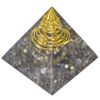 Resin Pyramid Decoration, with Gemstone & Iron, Pyramidal, gold color plated & epoxy gel 