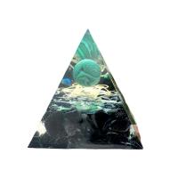 Resin Pyramid Decoration, with Gemstone & Brass, Pyramidal, gold color plated & epoxy gel, mixed colors 