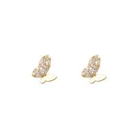 Cubic Zirconia Micro Pave Brass Earring, with Plastic Pearl, Butterfly, high quality plated, fashion jewelry & micro pave cubic zirconia & for woman 