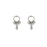 Zinc Alloy Rhinestone Drop Earring, Bowknot, high quality silver color plated, fashion jewelry & for woman & with rhinestone, silver color 