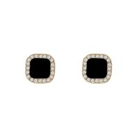 Zinc Alloy Rhinestone Stud Earring,  Square, high quality gold color plated, fashion jewelry & for woman & enamel & with rhinestone, golden 