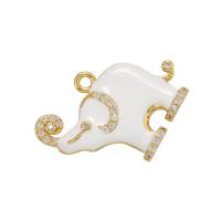 Cubic Zirconia Micro Pave Brass Pendant, Elephant, gold color plated, micro pave cubic zirconia & enamel 