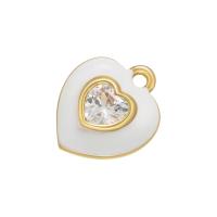 Cubic Zirconia Brass Pendants, Heart, gold color plated, micro pave cubic zirconia & enamel 