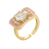 Zirkonia Messing Finger Ring, goldfarben plattiert, Einstellbar & Micro pave Zirkonia & für Frau & Emaille, keine, 21mm, verkauft von PC