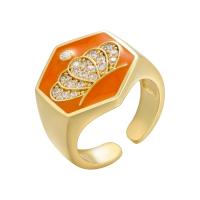 Cubic Zirconia Micro Pave Brass Finger Ring, gold color plated, Adjustable & micro pave cubic zirconia & for woman & enamel 21mm 