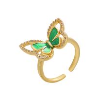 Cubic Zirconia Micro Pave Brass Finger Ring, Butterfly, plated, Adjustable & micro pave cubic zirconia & for woman & enamel 20.5mm 