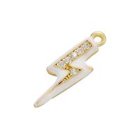Cubic Zirconia Micro Pave Brass Pendant, Lightning Symbol, gold color plated, micro pave cubic zirconia & enamel 