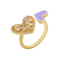 Brass Cuff Finger Ring, plated, Adjustable & micro pave cubic zirconia & for woman & enamel 24.5mm 