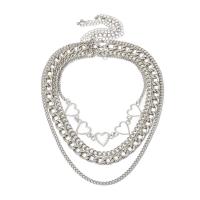 Fashion Multi Layer Necklace, Zinc Alloy, with 3.9inch, 2.7inch extender chain, Heart, platinum color plated, multilayer & for woman & hollow Approx 12.2 Inch, Approx 13.7 Inch, Approx 15.3 Inch, Approx 18.1 Inch 