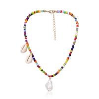 Glass Seed Beads Necklace, Seedbead, with Shell & Plastic Pearl, with 2.7inch extender chain & for woman, 27mm Approx 16.1 Inch 