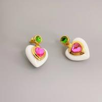 Brass Stud Earring, with Resin, Heart, 18K gold plated, fashion jewelry & for woman 
