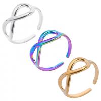 304 Stainless Steel Cuff Finger Ring, Infinity, Vacuum Ion Plating, Adjustable & Unisex US Ring 