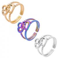 304 Stainless Steel Cuff Finger Ring, Heart, Vacuum Ion Plating, Adjustable & Unisex & hollow US Ring 