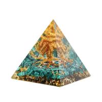 Resin Pyramid Decoration, with Gold Foil & Gemstone & Brass, Pyramidal, plated & epoxy gel 