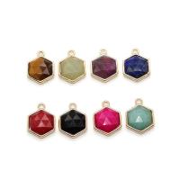 Gemstone Brass Pendants, with Brass, Hexagon, gold color plated, DIY & faceted 