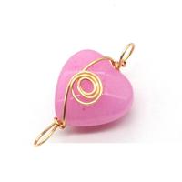 Gemstone Connector, with brass wire, Heart, gold color plated, DIY & 1/1 loop 