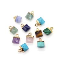 Gemstone Brass Pendants, with Brass,  Square, gold color plated, DIY & faceted 