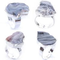 Agate Finger Ring, Brass, with Ice Quartz Agate, irregular, silver color plated, random style & fashion jewelry, silver color, 20-32mm 