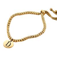 Titanium Steel Bracelet & Bangle, Alphabet Letter, gold color plated, adjustable & for woman, gold cm 