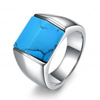 Stainless Steel Finger Ring, 304 Stainless Steel, with turquoise & for man, original color, 15mm 