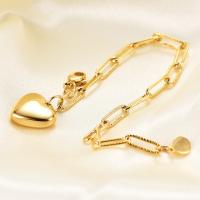 Stainless Steel Charm Bracelet, 304 Stainless Steel, Heart, Vacuum Ion Plating, for woman .68 Inch 