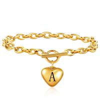 Titanium Steel Bracelet & Bangle, Heart, gold color plated & with letter pattern & for woman, golden .09 Inch 