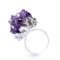 Кварц палец кольцо, Латунь, с Ледниковый кварц-агат, Нерегулярные, Другое покрытие, случайным образом отправлено & druzy стиль, Много цветов для выбора, 15-28mm, продается PC