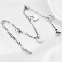 Stainless Steel Charm Bracelet, 304 Stainless Steel, with 1.97 extender chain, Heart, Vacuum Ion Plating, for woman .3 Inch 