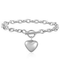 Stainless Steel Charm Bracelet, 304 Stainless Steel, Heart, Vacuum Ion Plating, for woman .09 Inch 