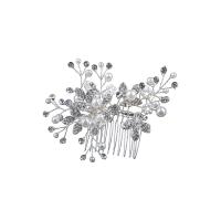 Decorative Hair Combs, Zinc Alloy, with Clear Quartz & Plastic Pearl, handmade, fashion jewelry & for woman & with rhinestone, silver color 
