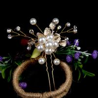 Hair Stick, Zinc Alloy, with Plastic Pearl, handmade, fashion jewelry & for woman & with rhinestone, golden 