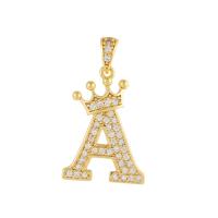 Cubic Zirconia Micro Pave Brass Pendant, Alphabet Letter, real gold plated, DIY & micro pave cubic zirconia, golden 