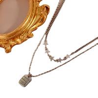 Brass Jewelry Necklace, silver color plated, Double Layer & fashion jewelry & for woman, silver color cm 