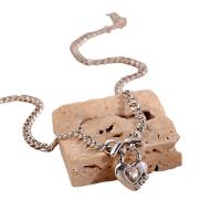 Brass Jewelry Necklace, Heart, silver color plated, fashion jewelry & micro pave cubic zirconia & for woman, silver color cm 